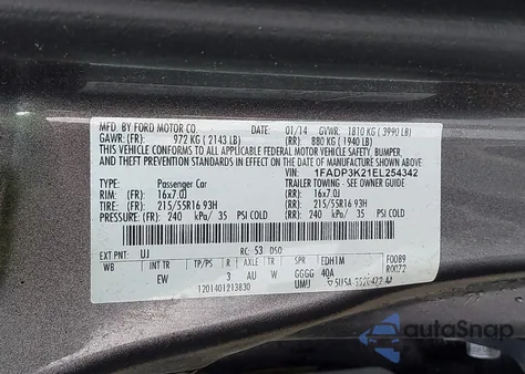 2014 Ford Focus Se z USA, uszkodzony, nr VIN 1FADP3K21EL254342